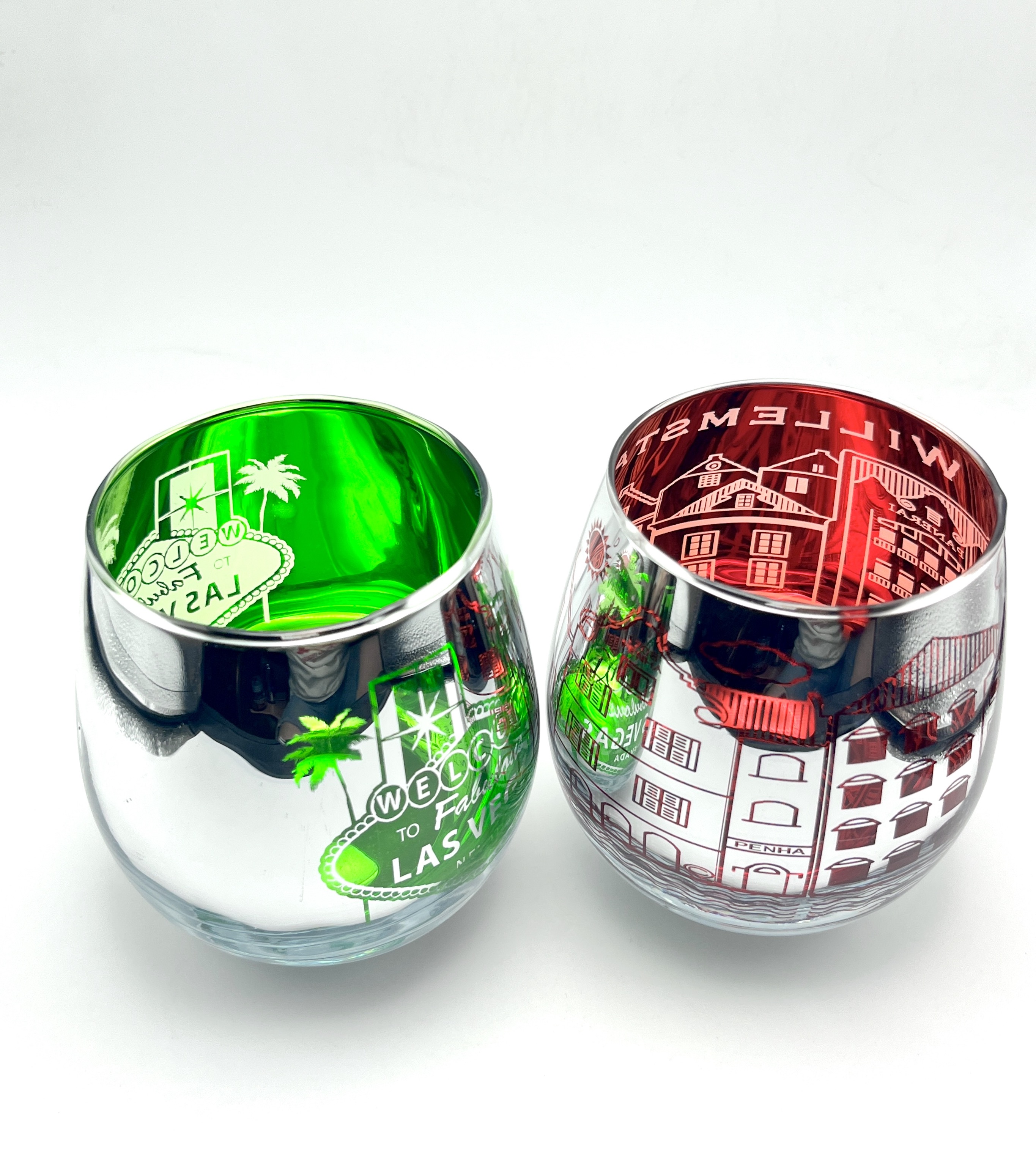 Red Color Electroplate Carve Low-Tumbler Glass Cup City Building Design