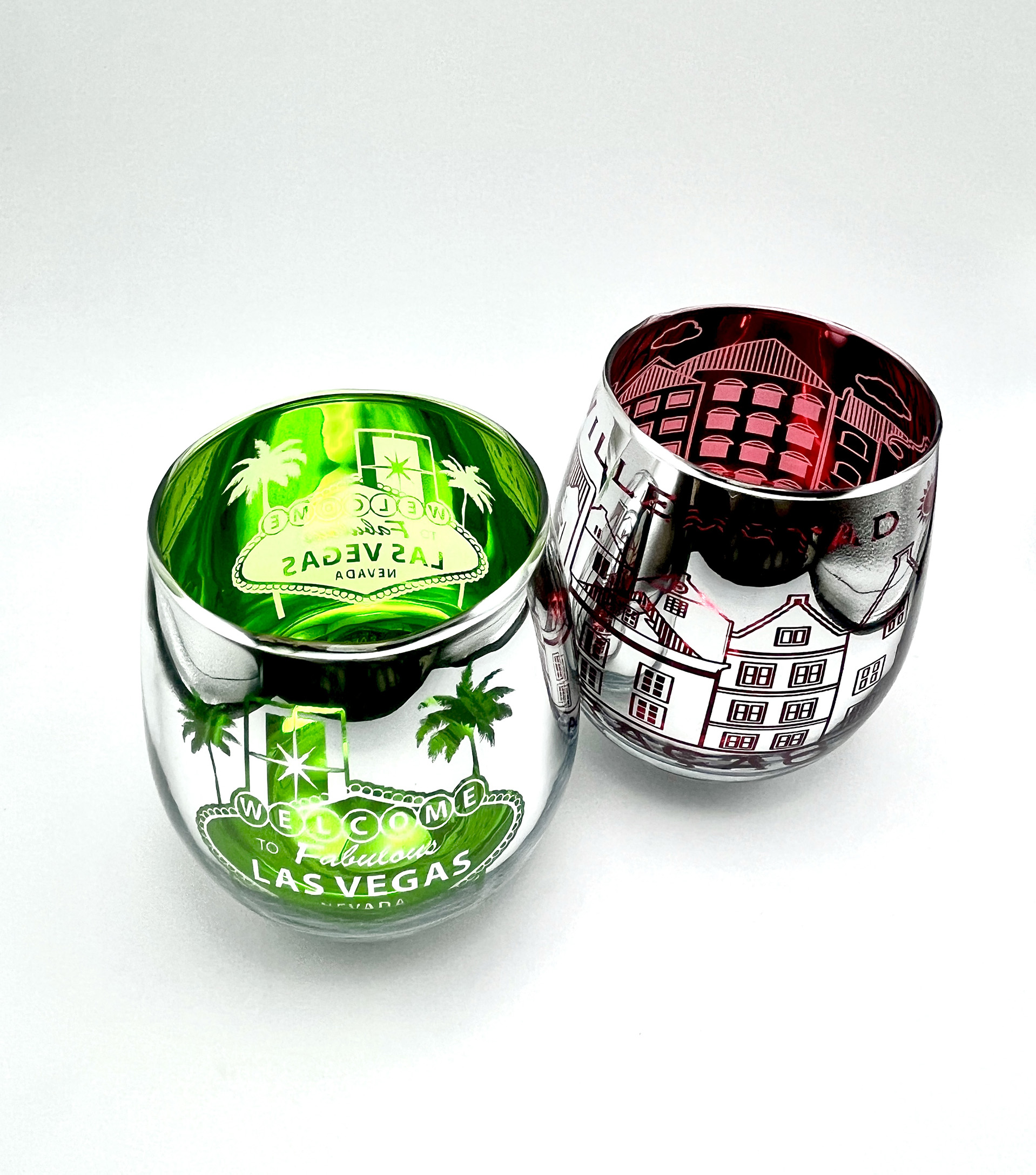 Red Color Electroplate Carve Low-Tumbler Glass Cup City Building Design