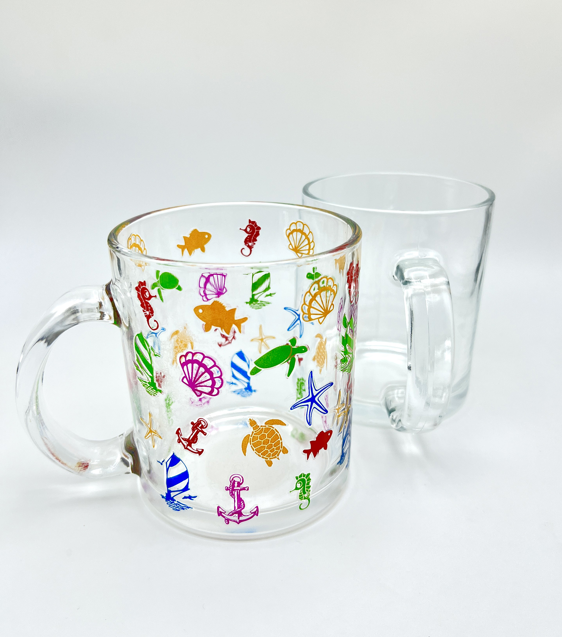 Sea Creatures Colored Embossed Decal Custom Glass Coffee Mug