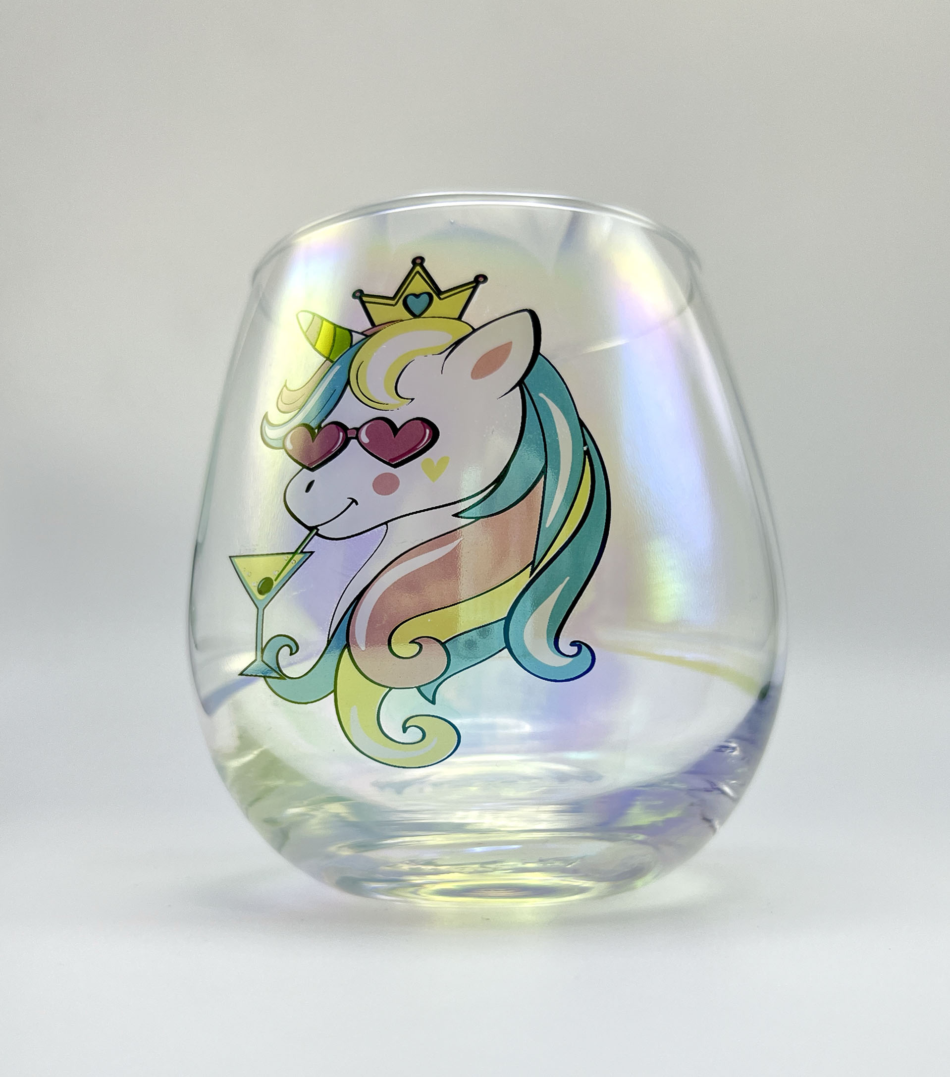 Electroplate Low Stemless Colorful Drinking Glass Cups Unicorn Decal