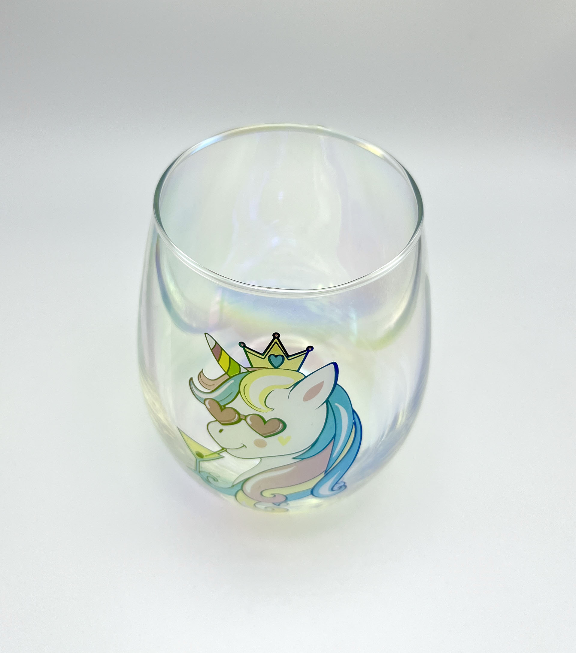 Electroplate Low Stemless Colorful Drinking Glass Cups Unicorn Decal