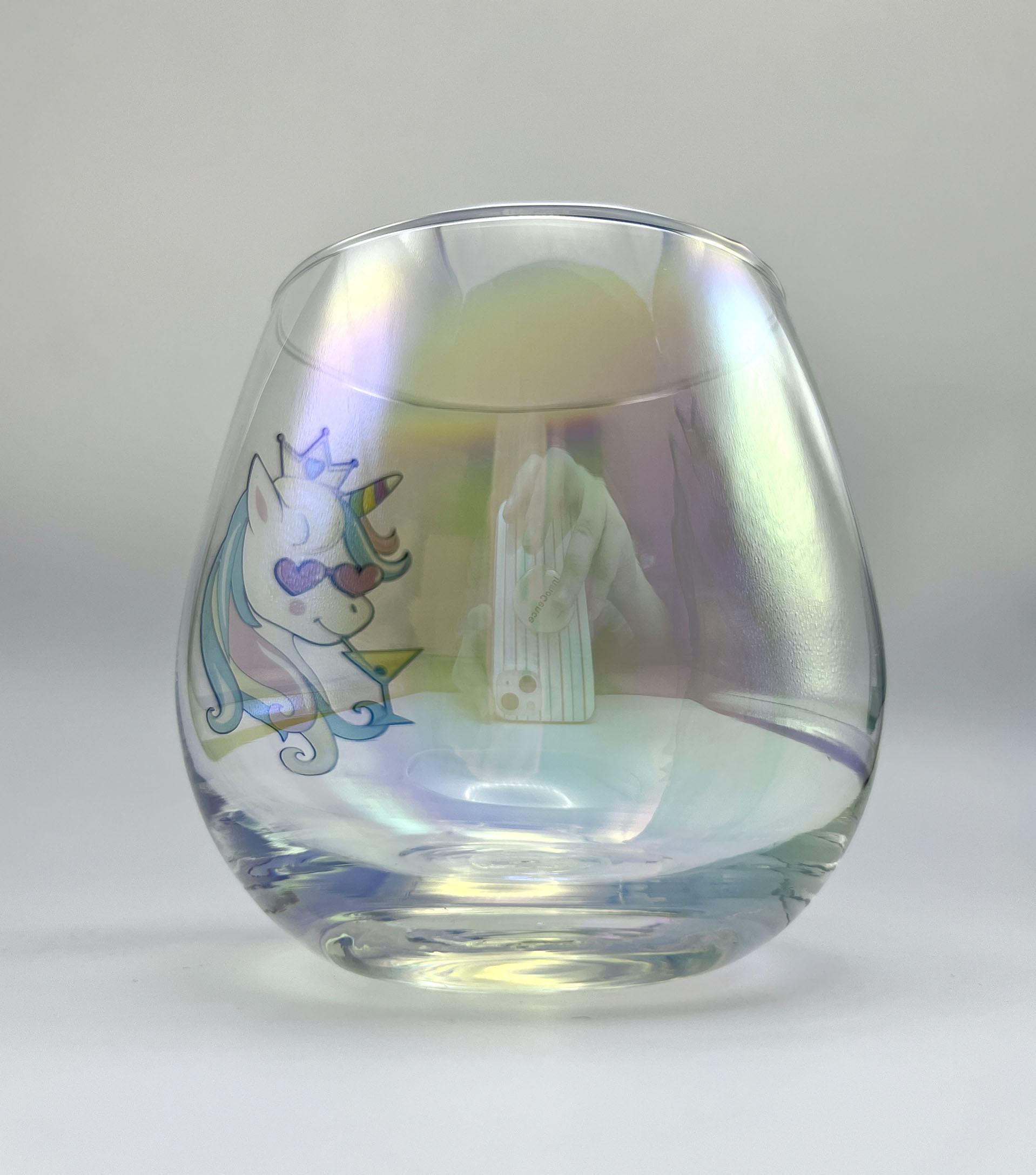 Electroplate Low Stemless Colorful Drinking Glass Cups Unicorn Decal