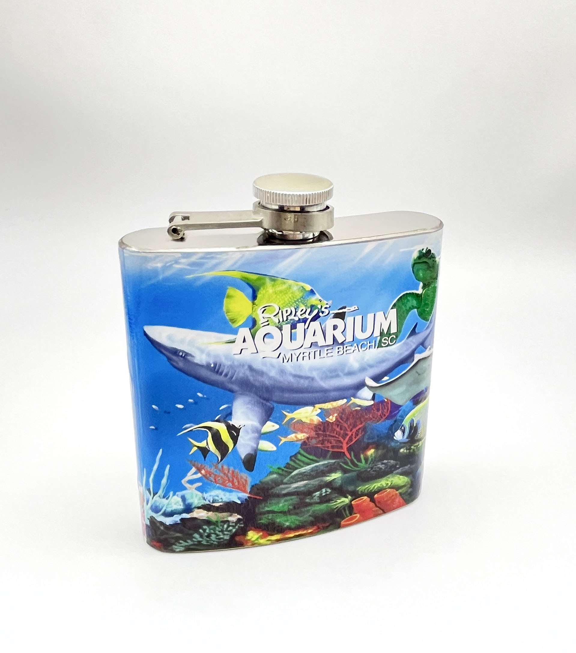 6oz Small Stainless Steel Flask With Sea World Series Decals For Liquor 