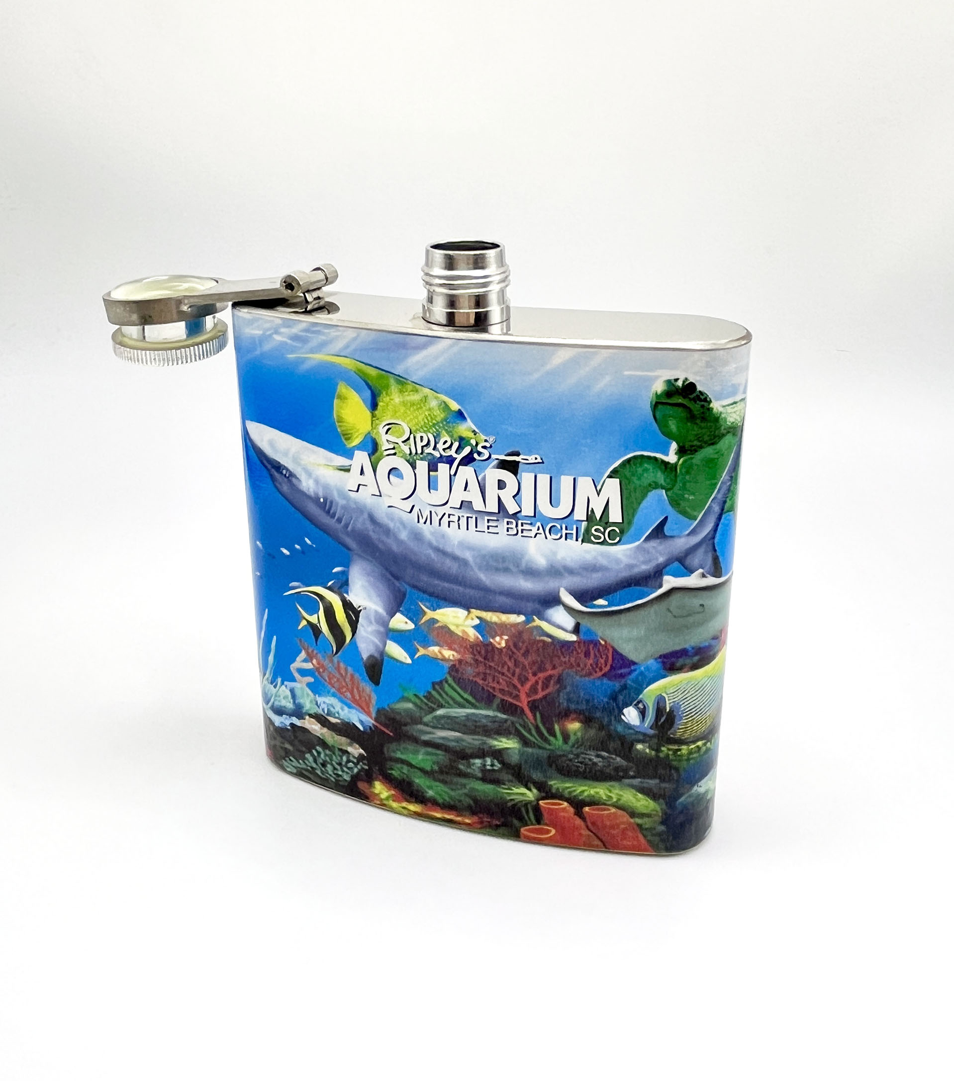 6oz Small Stainless Steel Flask With Sea World Series Decals For Liquor 