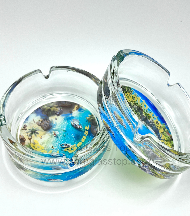 Unique 3D Applique Decal Vintage Glass Ashtray – Customizable Designs 