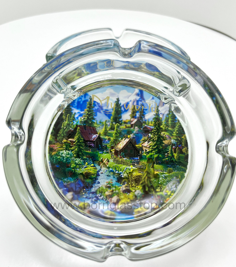 Unique 3D Applique Decal Vintage Glass Ashtray – Customizable Designs 
