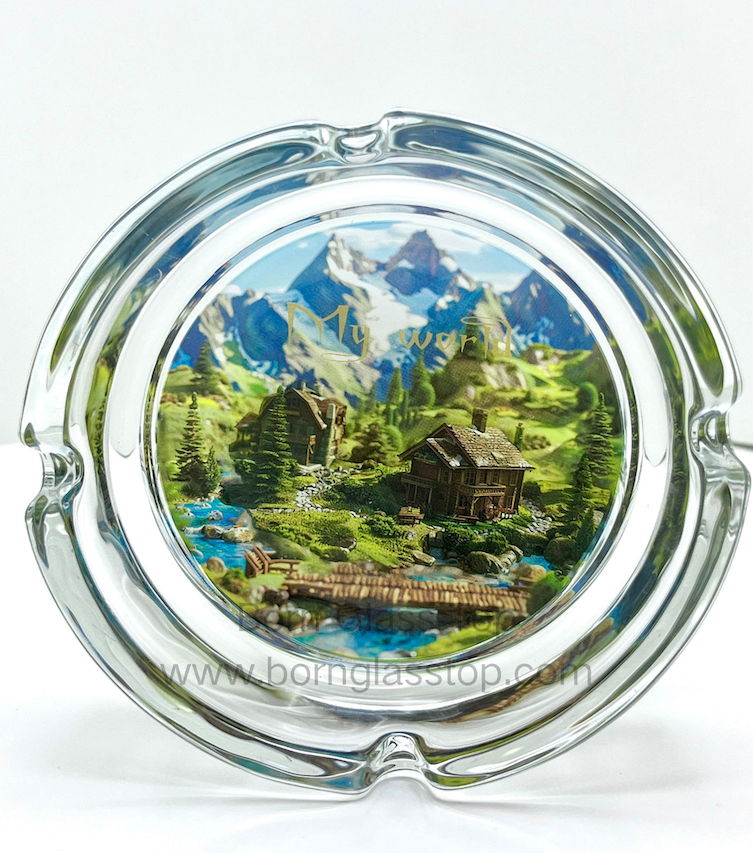 Unique 3D Applique Decal Vintage Glass Ashtray – Customizable Designs 