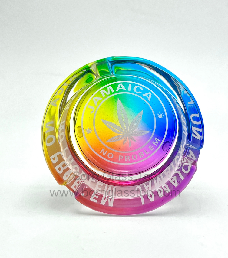Round Born Glass Ashtrays Gift With Jamaica City Building And Side Decal