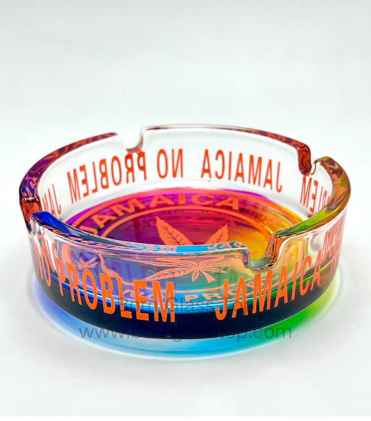 Round Born Glass Ashtrays Gift With Jamaica City Building And Side Decal