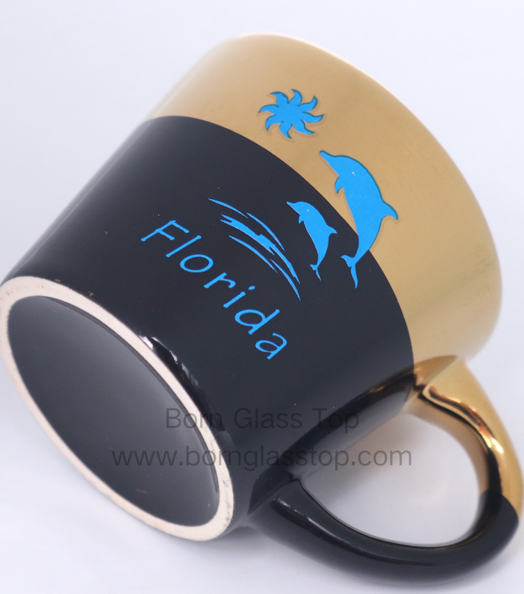 Gilded Paper Decal Florida City Dolphin Item Ceramic Coffee Mug