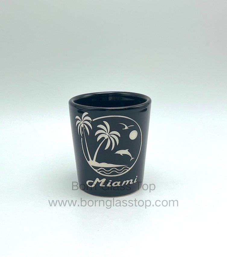 60ML Miami Seaside Collectiable Scene Sanding Black Ceramic Shot Glass
