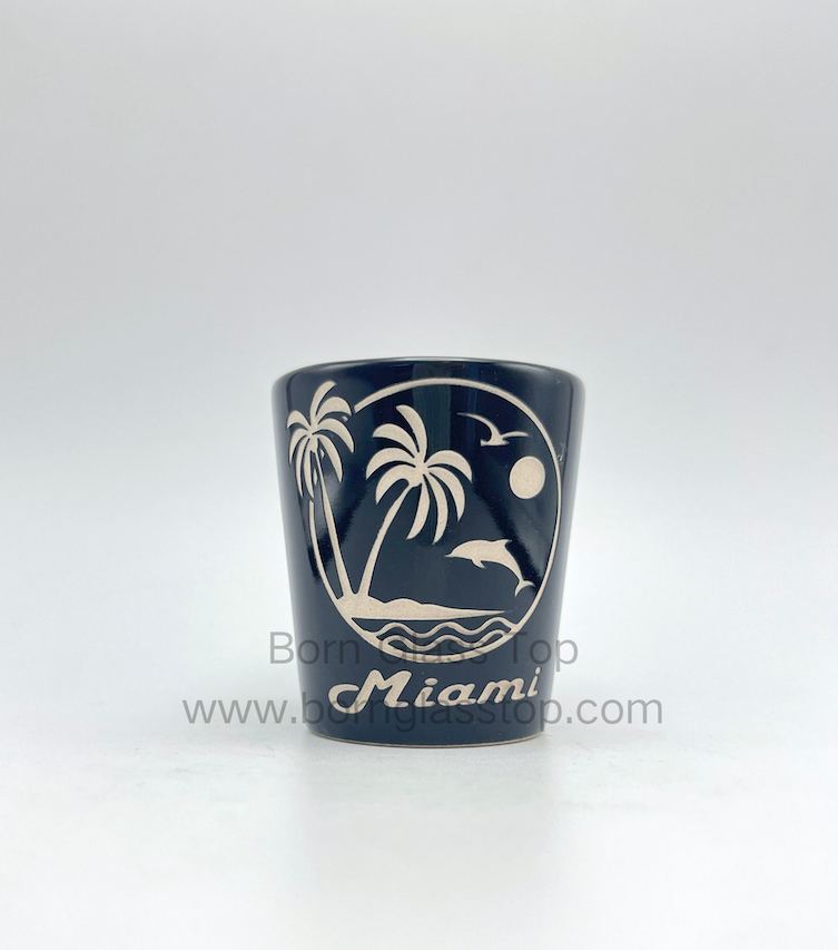 60ML Miami Seaside Collectiable Scene Sanding Black Ceramic Shot Glass
