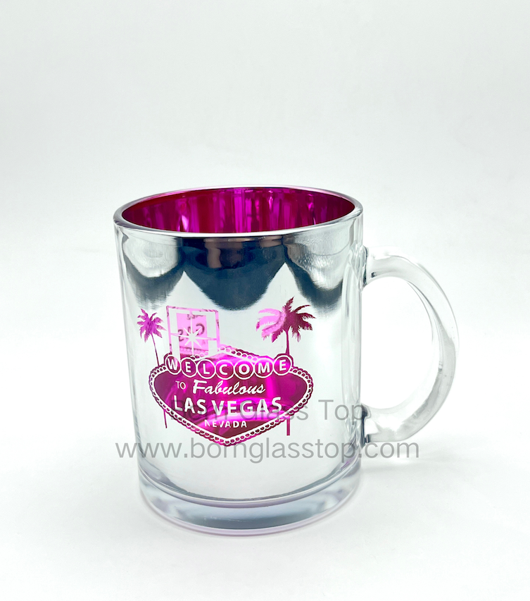 Electroplate Carve Las Vegas Welcome Glass Mug | Blue&Pink Pantone