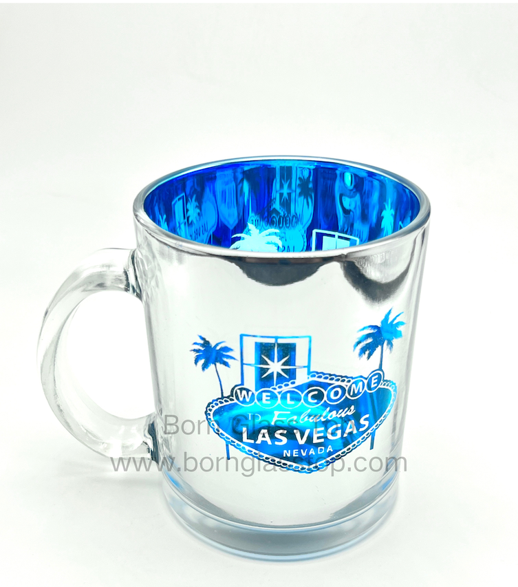 Electroplate Carve Las Vegas Welcome Glass Mug | Blue&Pink Pantone