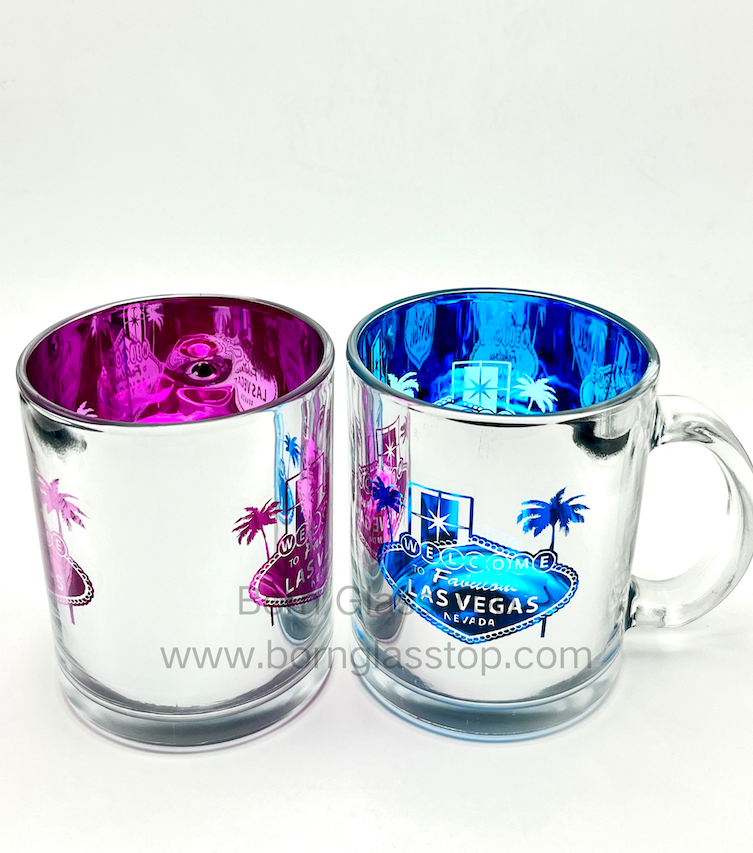 Electroplate Carve Las Vegas Welcome Glass Mug | Blue&Pink Pantone