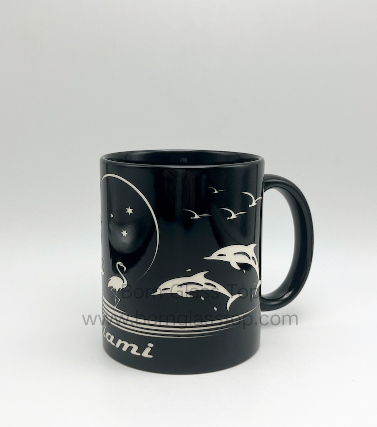 Maimi Beach With Dolphins Black Sanding Ceramic Travel Mugs