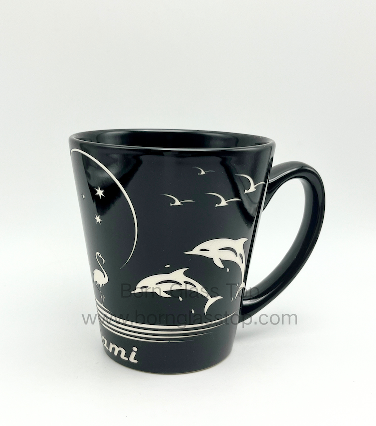 Maimi Beach With Dolphins Black Sanding Ceramic Travel Mugs