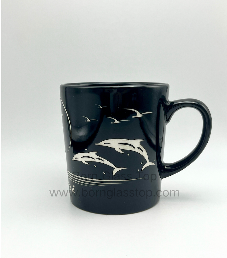 Maimi Beach With Dolphins Black Sanding Ceramic Travel Mugs