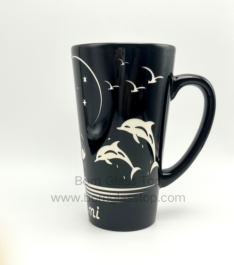 Maimi Beach With Dolphins Black Sanding Ceramic Travel Mugs