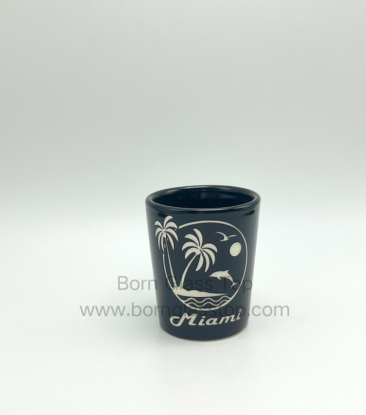 Maimi Beach With Dolphins Black Sanding Ceramic Travel Mugs