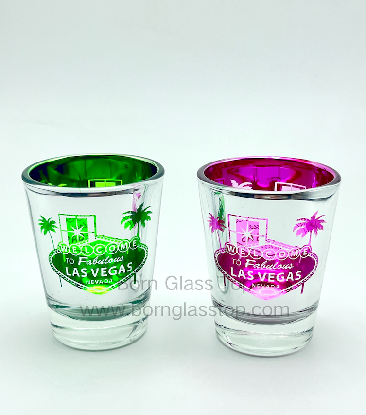 Special Born Colored Electroplate Grave Shot Glass | City Item