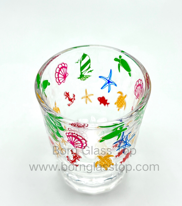 Thick-Bottomed Colorful Fun Shot Glass | Ocean-Themed Embossing