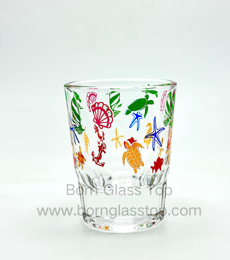 Thick-Bottomed Colorful Fun Shot Glass | Ocean-Themed Embossing