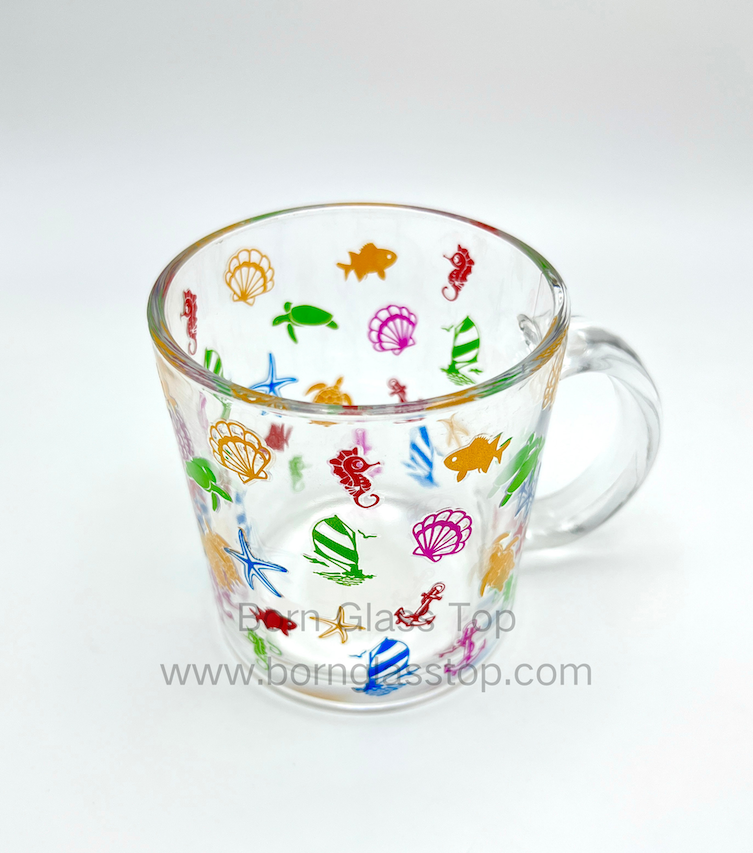 Sea Creatures Colored Embossed Decal Custom Glass Coffee Mug