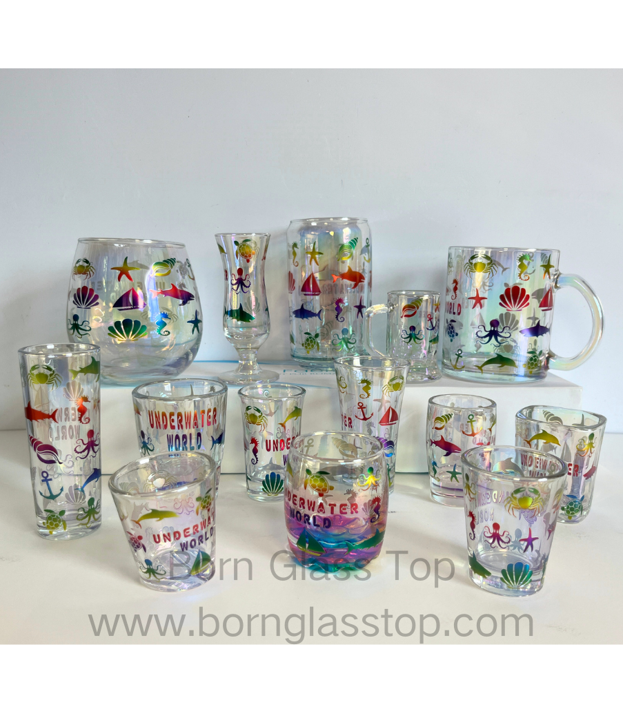 Electroplate Colored Drinkware Shot Glass For Party Offset Marine Animals Decal
