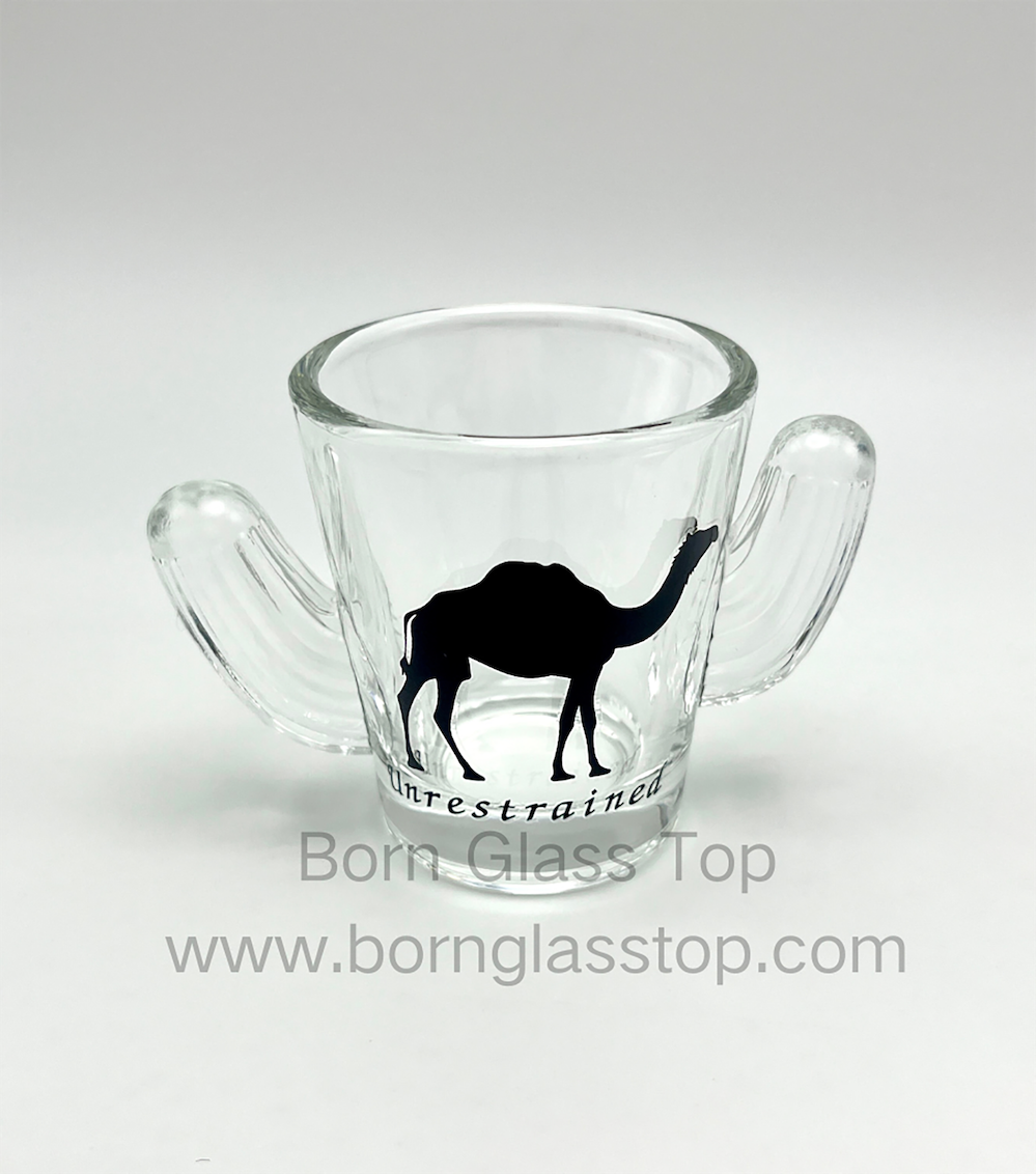 Spray Painted Sticker Cactus Shot Glass With Western Cowboy&Camel Decal