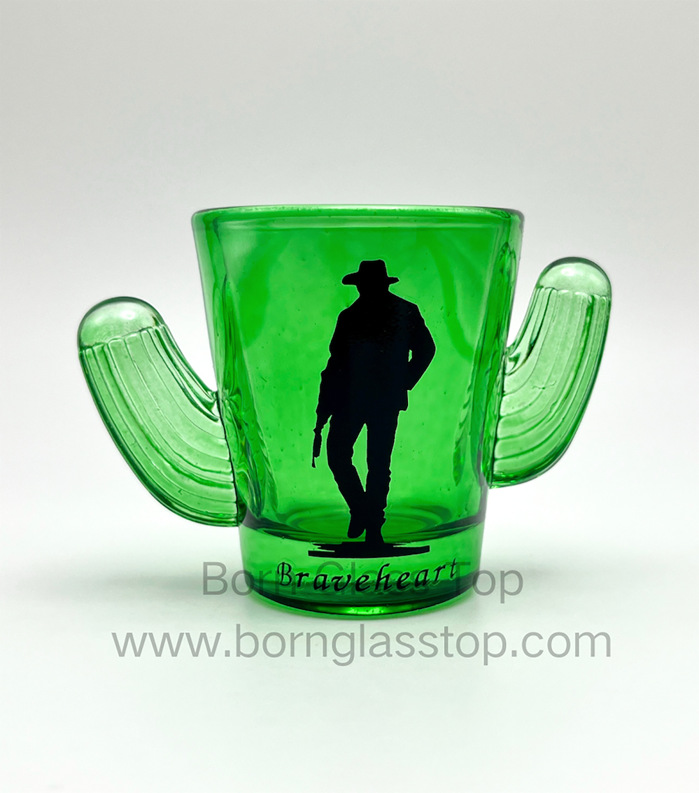 Spray Painted Sticker Cactus Shot Glass With Western Cowboy&Camel Decal