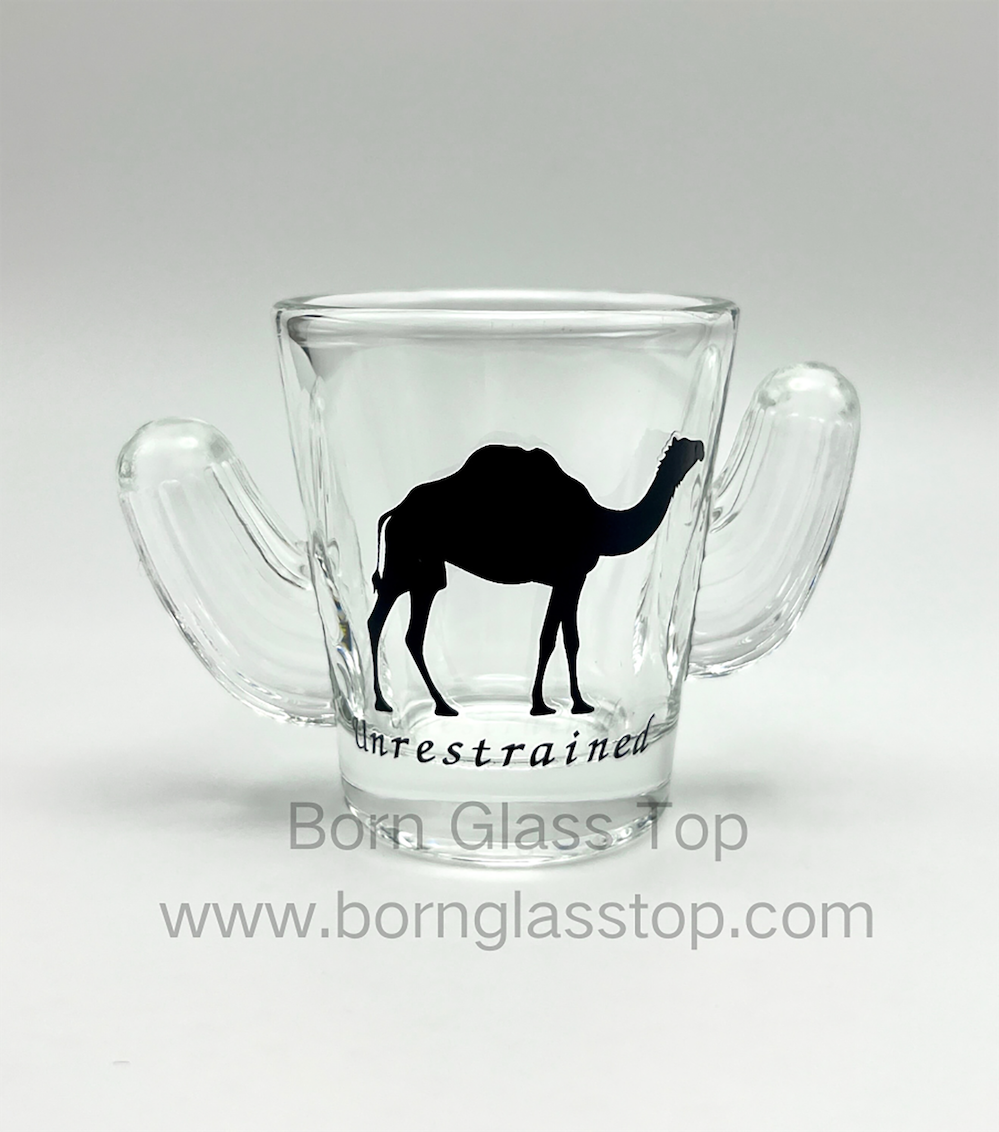 Spray Painted Sticker Cactus Shot Glass With Western Cowboy&Camel Decal