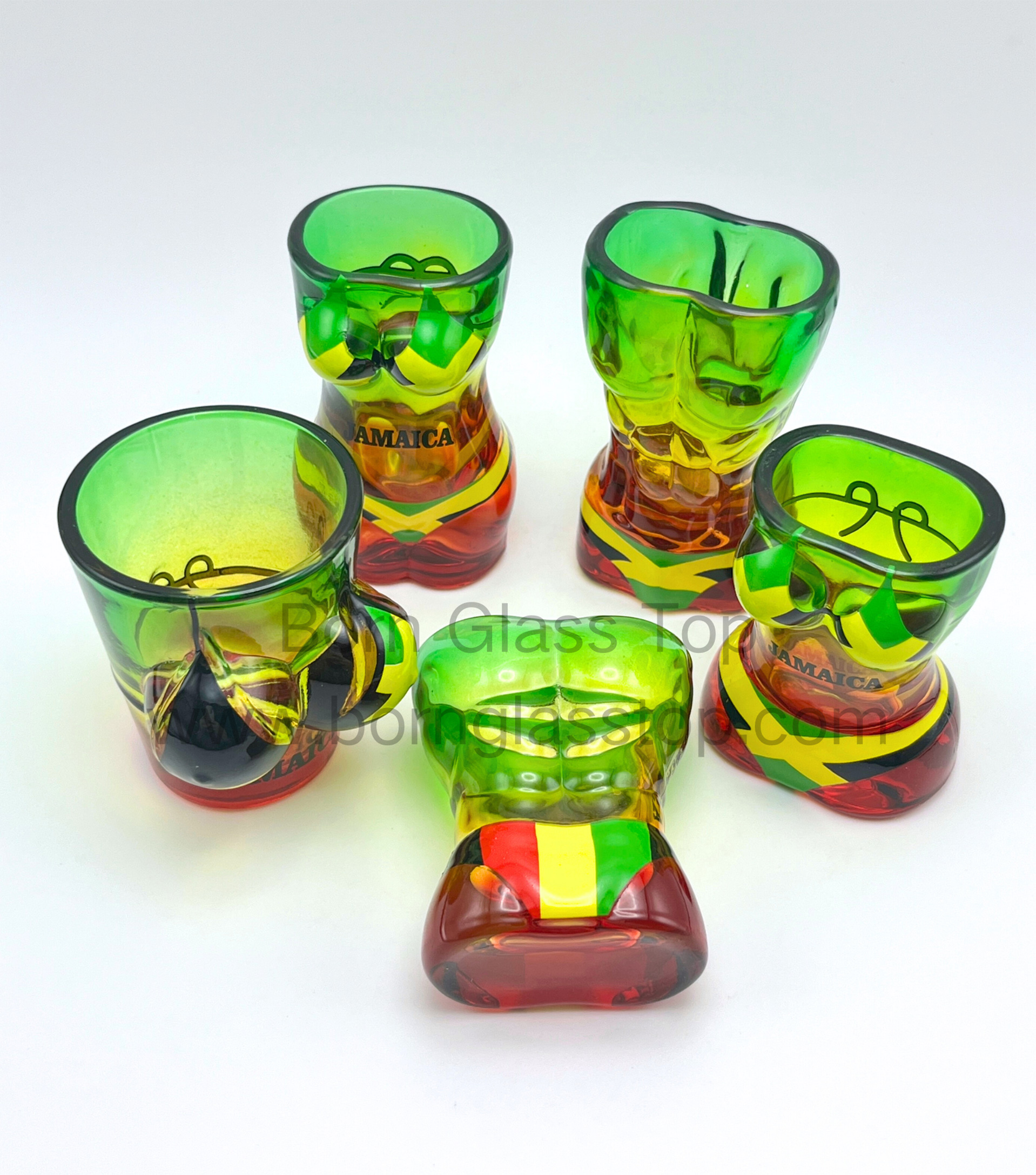 Three Colors Sprayed Jamaica Flag Body-Shaped Preminum Shot Glass 