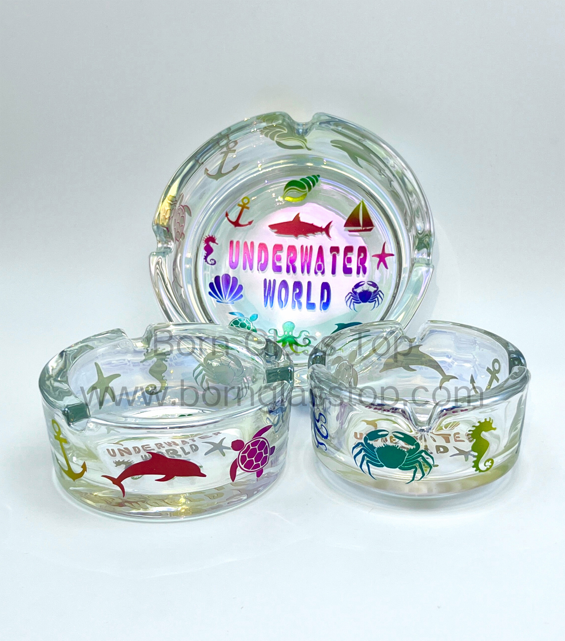 Gradual Offset Decal Smoking Accessories 7.5cm Electroplating Ashtrays