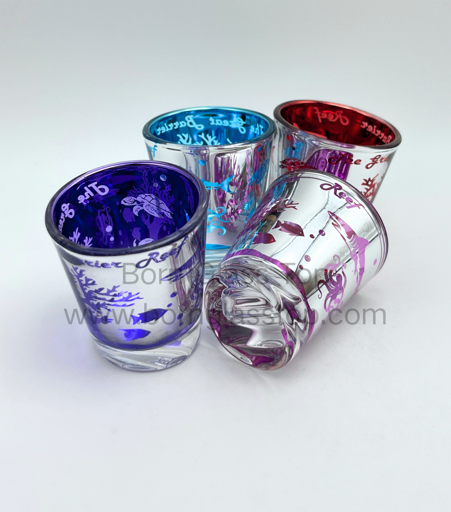 Ridiculous Electroplate Spray 4 Colors Sloped-Bottom Customzied Shot Glass Gifts