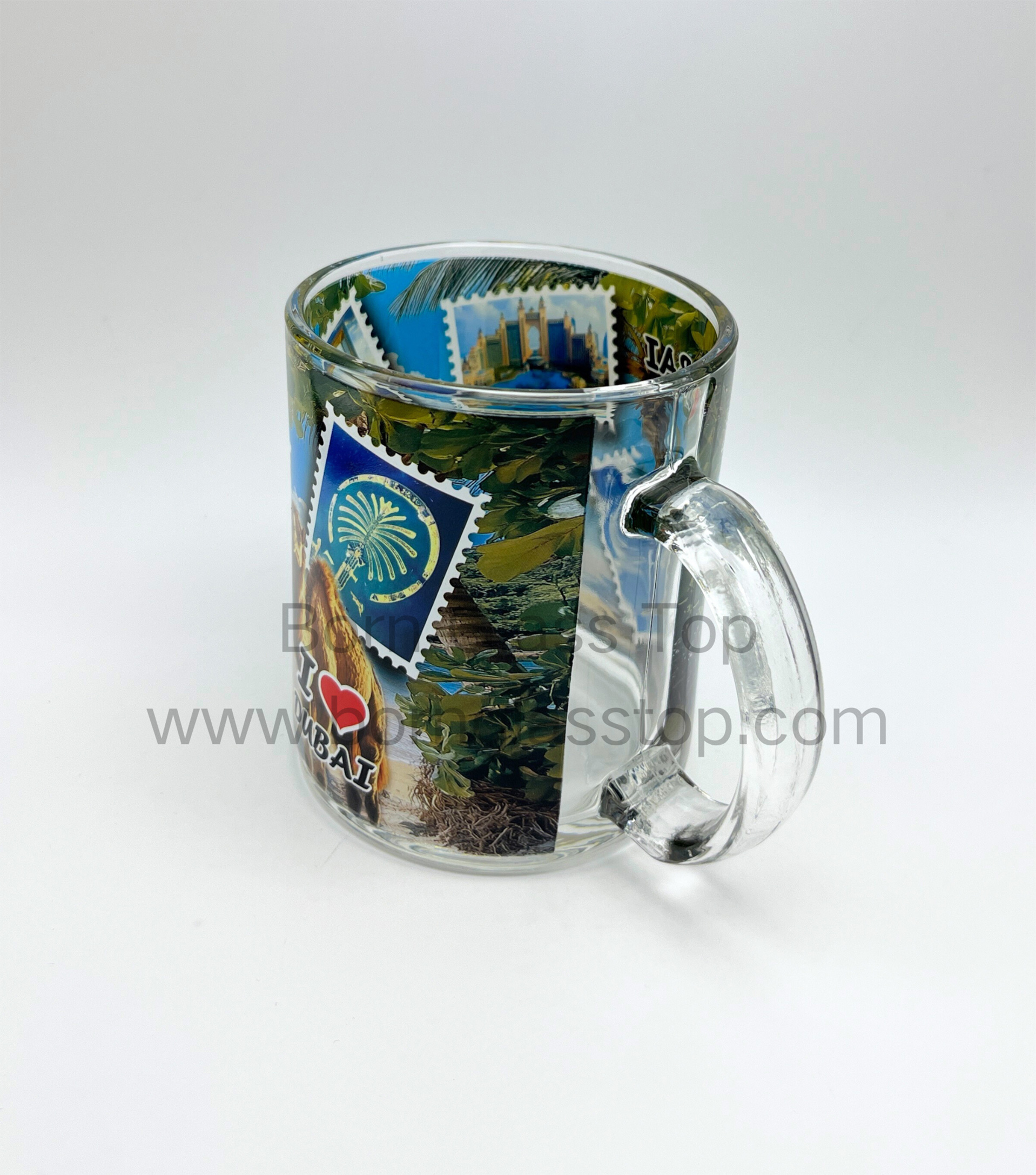 I Love Dubai Premium Tourist Stamp Bidirectional Offset Decal Glass Mug