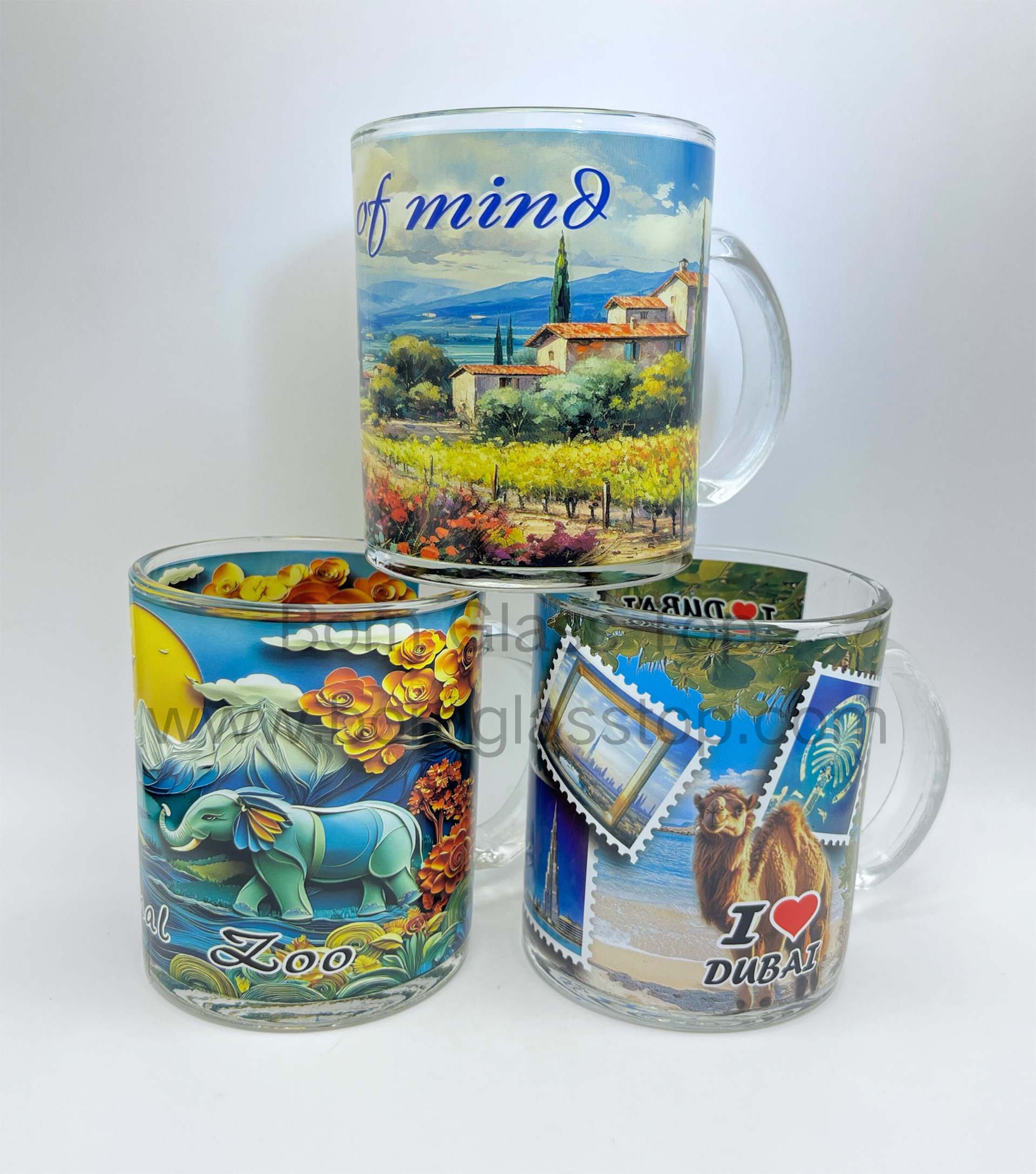 I Love Dubai Premium Tourist Stamp Bidirectional Offset Decal Glass Mug