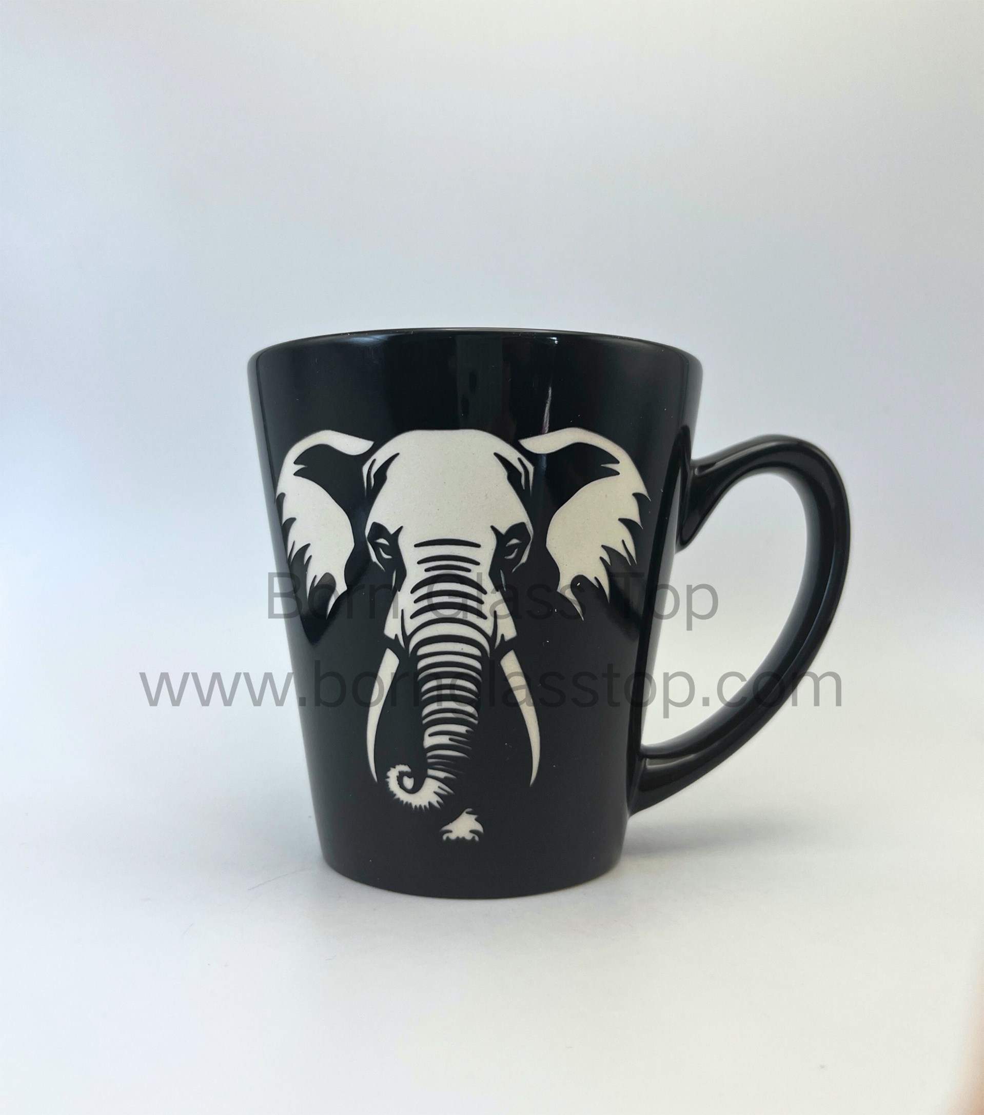 Sandblasting Giraffe Animal Shape Black Ceramic 440ml Matte Convex Mug