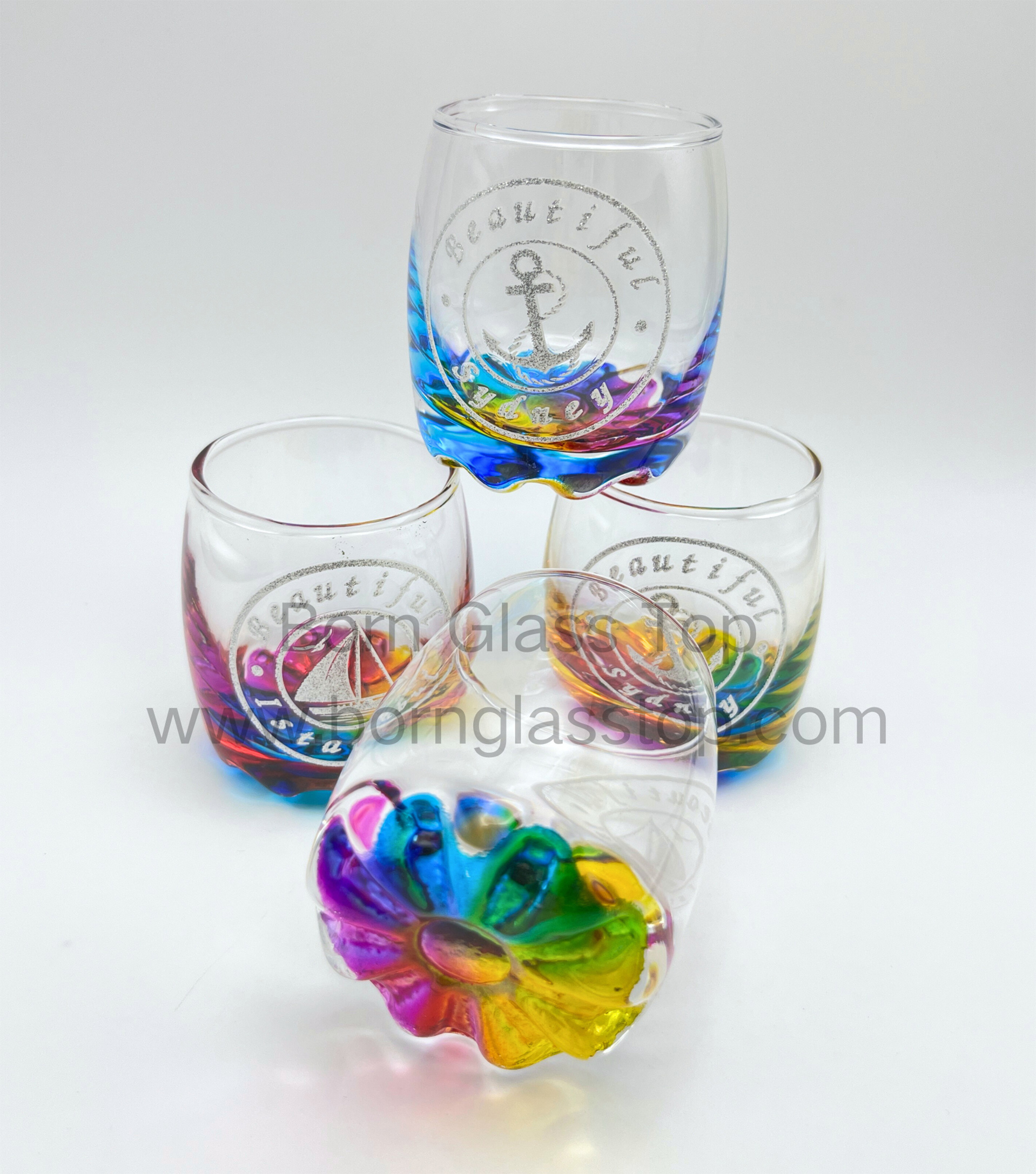 Glitter Sydney Anchor City Collection Colorful Fluted Bottom Shot Glass Cups