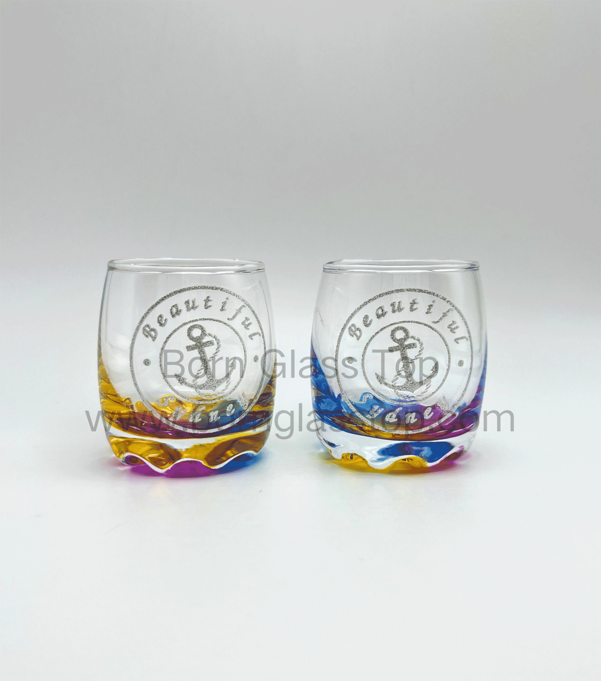 Glitter Sydney Anchor City Collection Colorful Fluted Bottom Shot Glass Cups