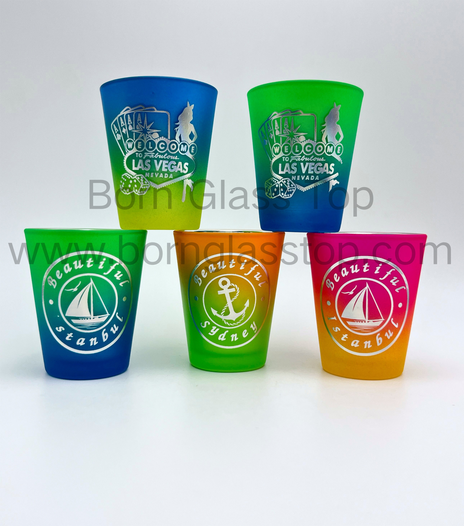 Istanbul/LA City Signs Souvenirs Electroplating Gradual Shot Glass 