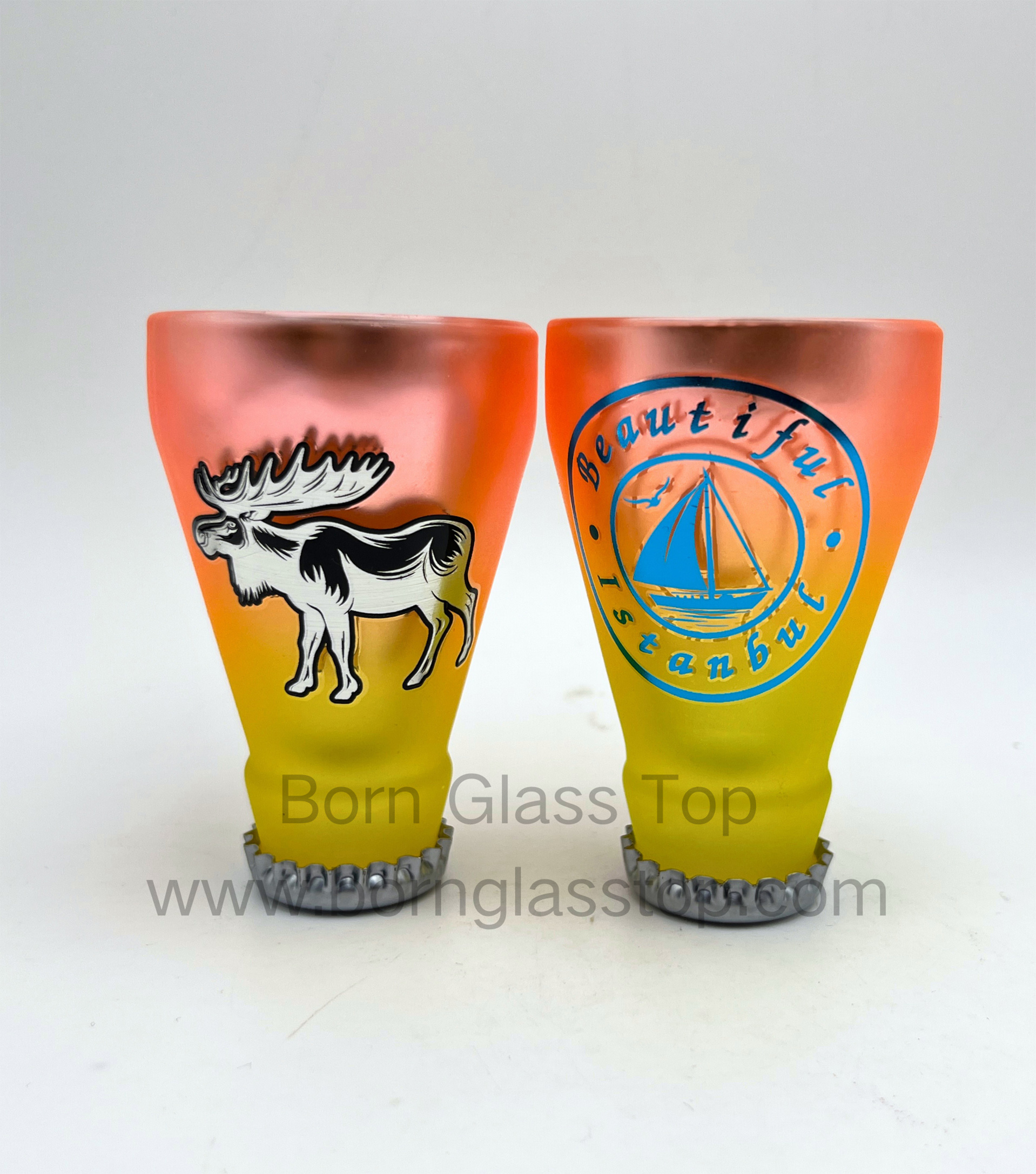 Two-Colors Spray Beer Cap Silver-Pressed Electroplating Shot Glass 